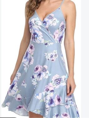 Amazon  Floral Faux-Wrap Dress in Light Blue and Lavender